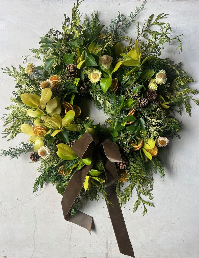 Festive lemon holly wreath