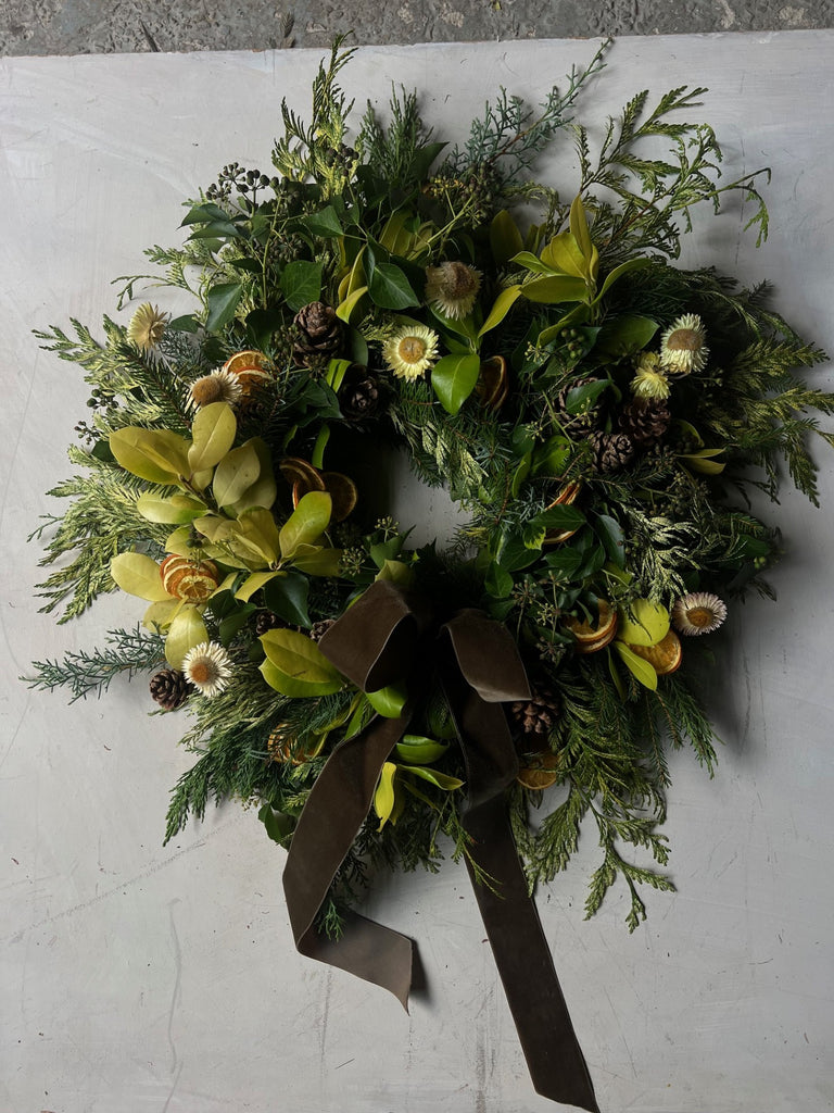 Festive lemon holly wreath