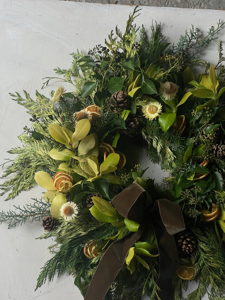 Festive lemon holly wreath