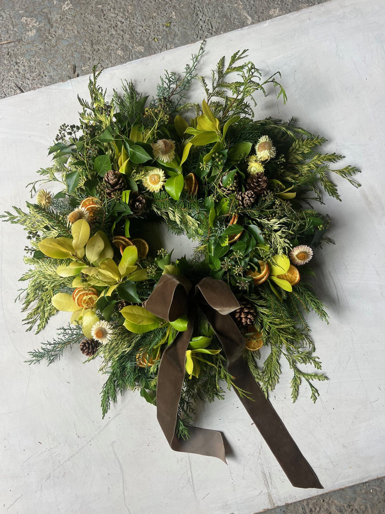 Festive lemon holly wreath